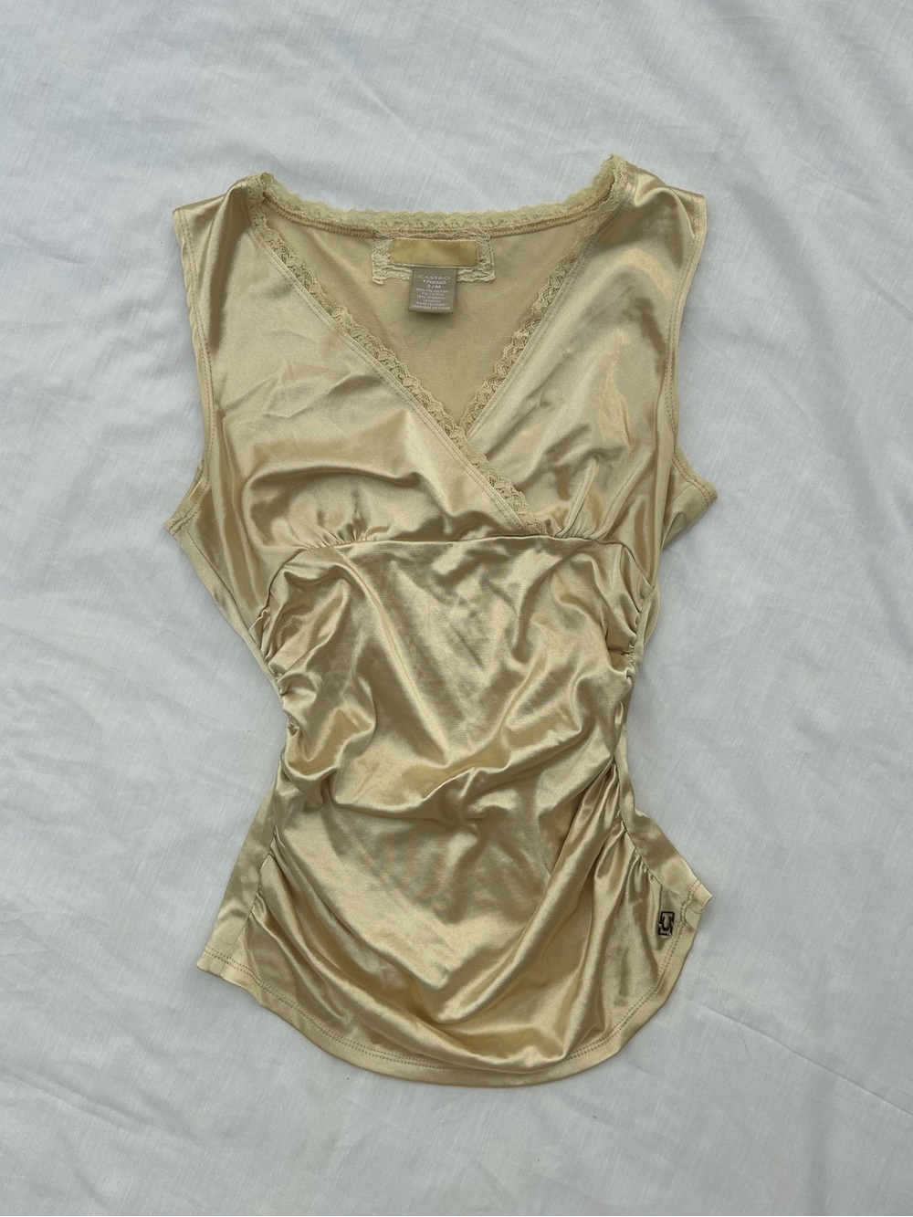 Astr Satin V-Neck Tank Top in Champagne